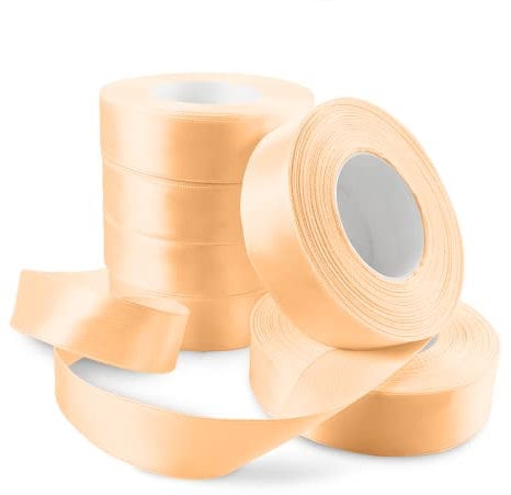 Netuno 6x Satinband Apricot 25 mm x 32 m Schleifenband Geschenkband Dekoband Stoffband bunt Satinrolle farbig Bänder zum Dekorieren für Hochzeit Taufe Geburtstag Weihnachten Ostern Geschenk