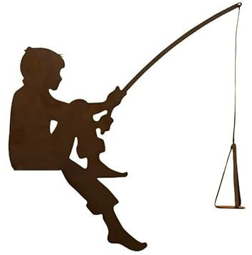 Gartenfigur Kleiner Angler Toni sitzend für Kante 38cm zum Anschrauben Kantensitzer Edelrost Gartendeko Wetterfest Rost Metall Rostfigur Teich Deko Maritim Metallfigur