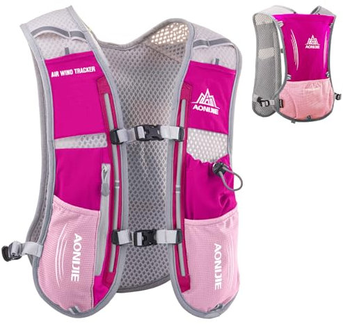 Azarxis Sac à Dos Hydratation 5L Gilet d'Hydratation Sac Trail Léger pour Homme Femme Marathoner Cyclisme Randonnée Escalade (Rose Rouge)