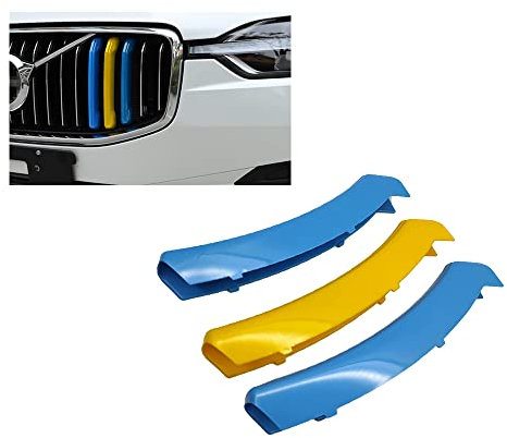 HIBEYO ABS Insert Front Grill Radiator Grill Kidney Trim Stripes Fits Volvo XC90 2020 Racing Car Sports Style Insert Radiator Grill Cover Clips Stripes Kidney Sticker Grills Decoration Yellow + Blue