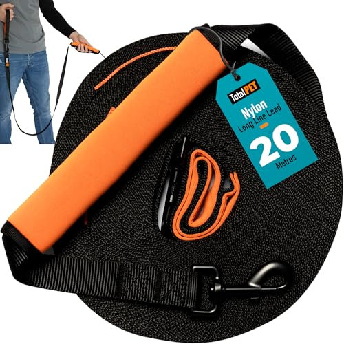 Total Pet 20m Training Lead for Dogs & Puppy - Long Line Leash With Control Handle For Recall/Obedience Training