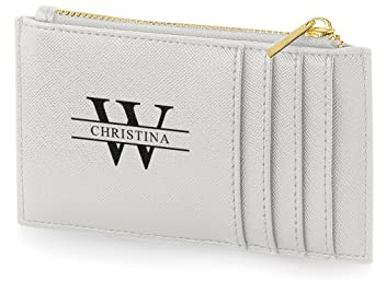 Active Window Films Personalised Card Holder, Monogram, Initial Purse, Credit Card Coin Purse, Initial cardholder, Personalised Purse, Gift for her (Style 4, Black on Grey)