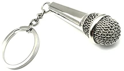 SNS Components Microphone Singer Karaoke Mic Heavy Metal Silver Keyring Keychain Novelty Gift