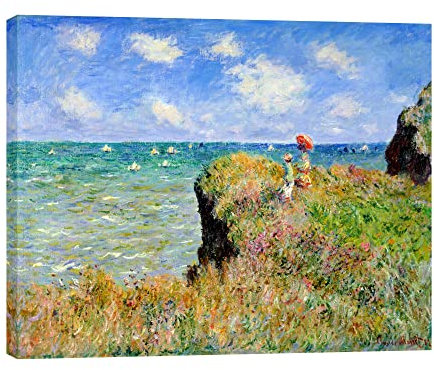 Wieco Art Galerieverpackter Leinwanddruck, Wandkunst, Cliff Walk at Pourville, 1882 von Claude Monet Mondern, klassischer Kunstdruck für Wohnzimmer, Zuhause, Küche, Dekoration