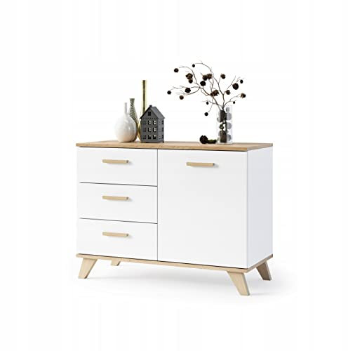 VBChome Kommode mit 3 Schubladen und 1 Türen 100x40x75 cm Weiß Griffe Schubladenkommode Holz Mehrzweckschrank für Flur Schlafzimmer Wohnzimmer Kinderzimmer
