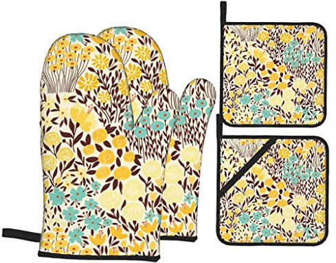 Ofenhandschuhe und Topflappen, 4-teiliges Set, Backgeschenk für Mama, Ofenhandschuhe