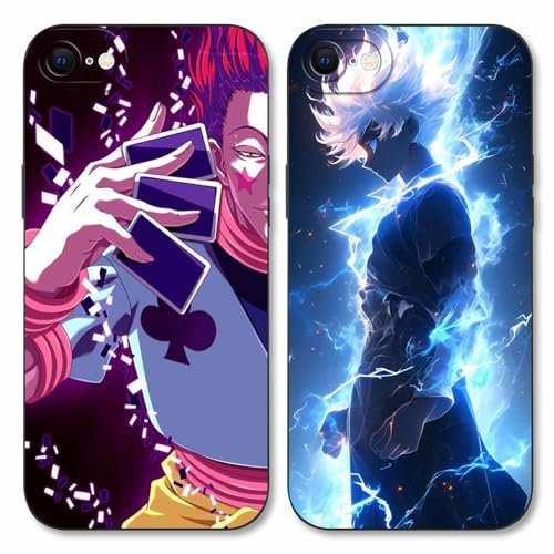 LYUBFDC 2 Stück Handyhülle für iPhone 7/8/SE 2022/2020, Anime Hunter × Hunter Killua Zoldyck Gon Freecss Manga Muster Schutzhülle Case Schutz der Linse Design Stoßfest, Schwarz