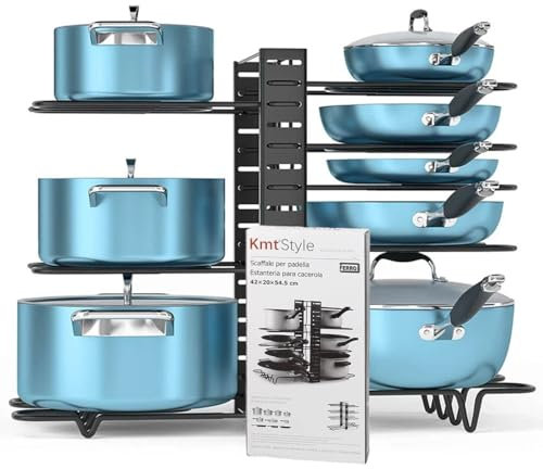 A2ZWORLD Porta tapas sartenes y ollas, sartenes y platos, organizador de ollas para cocina para la despensa y platos, separador de ollas para cocina ahorra espacio (negro)