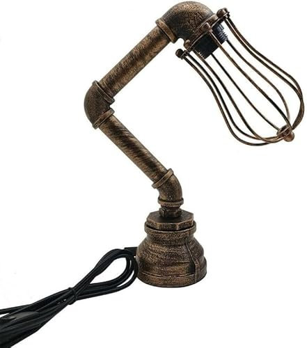 DC VOLTAGE Vintage-Stil Schreibtischlampe Kreative Wasserrohr-Tischlampen, Industrielle Steampunk-Retro-Basis E27-Halterung Passende Beleuchtungsvorrichtung (Brushed Copper + Cage)