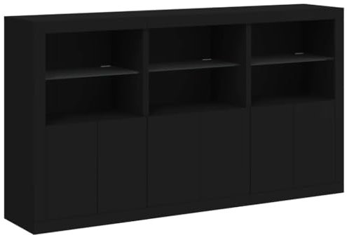 vidaXL Sideboard, Kommode mit viel Stauraum, Highboard Schrank mit LED-Leuchten, Anrichte Beistellschrank Standschrank, Modern, Schwarz