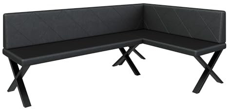 FURNISTAR Eckbank Akiko Metal X - Eckbankgruppe für Ihrem Esszimmer, Küche modern, Sitzecke, Essecke. Perfekt für Küche, Büro und Rezeption. Solide und Starke Verarbeitung. (196x128-Rechts-Soft11)