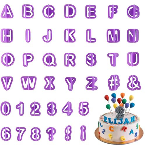 Lot de 40 Emporte Piece Lettre Alphabet, D'Emporte-Pièces Fondants, avec Lettres, Chiffres, Signes de Ponctuation, pour Décoration Pate à Sucre, Biscuit, Gateau