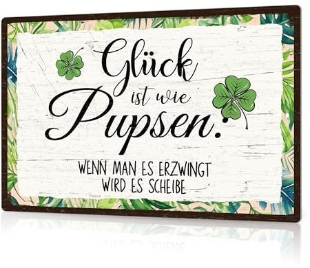 Putuo Decor 1 Stück Metall-Blechschild mit Humor-Zitaten, „Glück ist wie Pupsen“, lustiges Poster, Vintage-Metallschild, Wanddekoration, Geschenk für Familie, Freunde, Kollegen, 7,9 x 11,8 Zoll