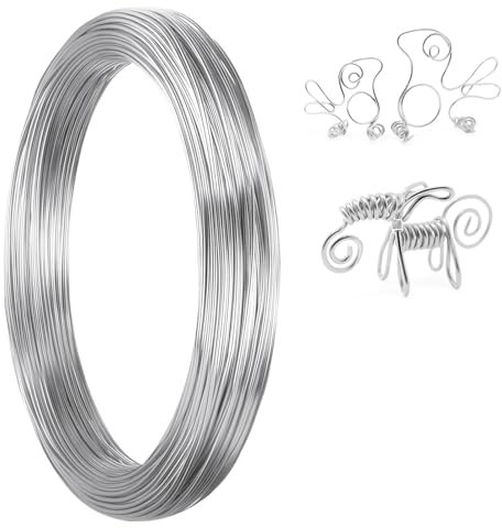 AUAUY Alambre de Aluminio, 1mm X 50m Plata Aluminio Alambre Manualidades, Flexible Anodizado de Alambre Manualidad, Alambre para Manualidades para Hacer Joyas, Hacer Coronas, Esculpir, Modelar