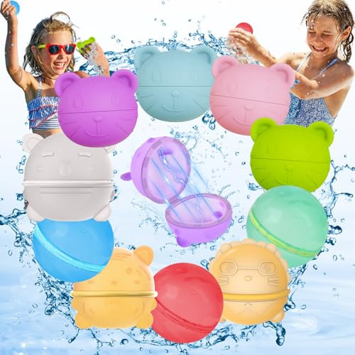 COZCLAM 10 Stück Wasserbomben Wiederverwendbar, Wasserbomben Selbstschließend, Einfaches & schnelles Befüllen, Silikon Wasserballons Pool Spielzeug, Poolparty & Wasserpark für Kinder, Erwachsene