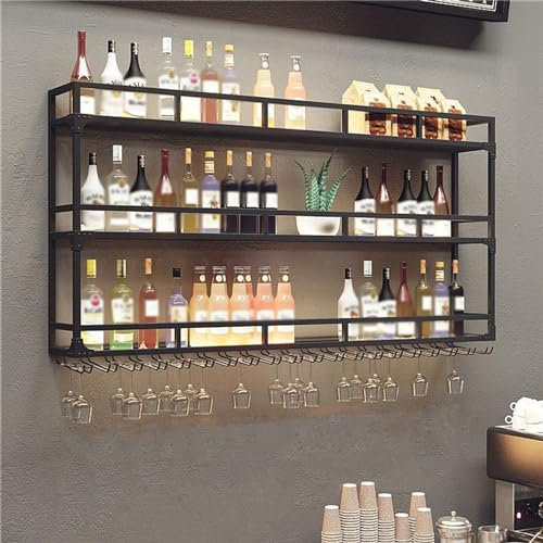 GXQFC Cave Porte Bouteille Muraux Industriels, Porte-Bouteilles Muraux Industriels Porte-Bouteilles Casier À Vin en Fer pour Cave À Vin Bar (Size:80 * 25 * 90cm,Color:Noir)