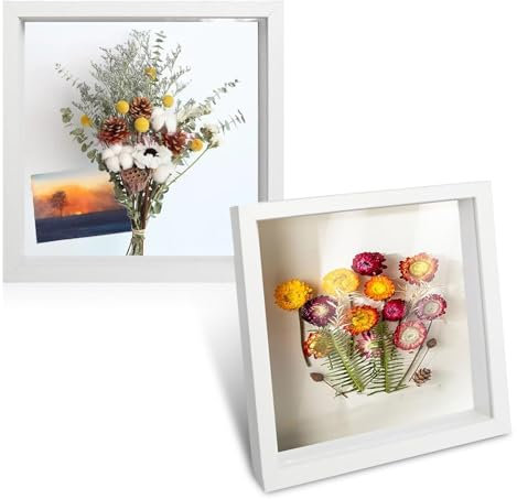 3D Marco de Fotos, 2 Piezas Marcos con Profundidad 20x20 cm, Marco de Objeto Rellenable Forma Cuadrada para Medallas Flores Secas Souvenirs Fotografías, Marcos con Profundidad 3cm(Blanco)