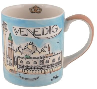 Mila Keramik Städte-Becher Venedig ca. 250ml Tee- & Kaffee-Tasse mit Illustrationen von Markusplatz, Dogenpalast, Rialtobrücke, Kirche Santa Maria sorgt als Geschenk für Urlaubs-Laune und Reise-Glück