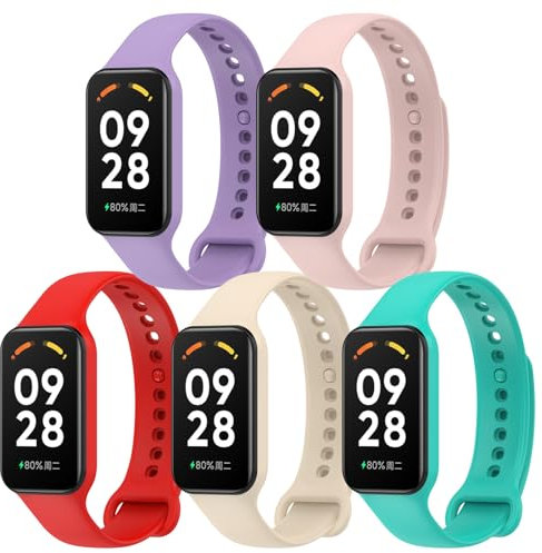 RenSheng Ersatzarmband Kompatibel mit Xiaomi Smart Band 8 Active/Redmi Smart Band 2 Armband, 5 Stücke Soft Silikon Sport Ersatz Armbänder für Xiaomi Smart Band 8 Active/Redmi Smart Band 2 Armband
