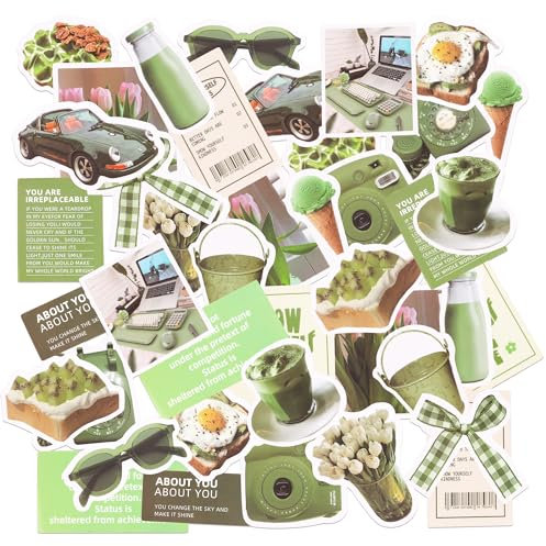 Sitsink Green Vinyl Laptop Stickers - 120 Pcs Aesthetic for Phone Case, Tulip Bowtie Water Bottle, Waterproof for Computer