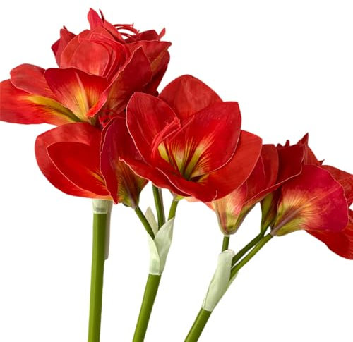 BQEE Flores artificiales de amarilis, 21.5 pulgadas, rojo, blanco, rosa, juego de 3, lirios sintéticos para boda, hogar, oficina, decoración de hotel (rojo)