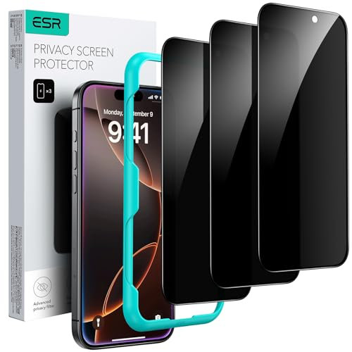 ESR für iPhone 16 Pro für Panzerglas, Displayschutzfolie 3 Stück, Display Sichtschutzfolie aus gehärtetem Glas mit einfachem Befestigungswerkzeug, mikrogebogene Kanten, Hüllenfreundlich