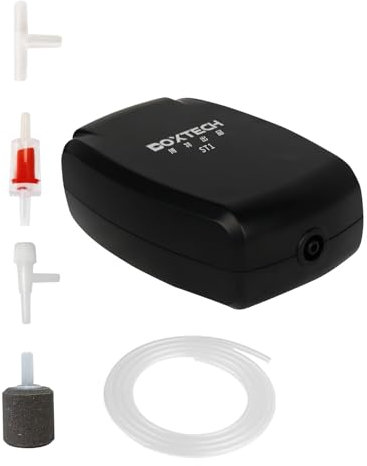 boxtech Pompe à Air pour Aquarium, Kit de Pompe à oxygène puissante de Sortie Simple pour Aquarium avec Tuyau d'air, Pierre à Bulles, clapet Anti-Retour (2W)