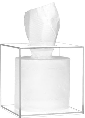 QWORK® scatola di fazzoletti in acrilico 14 * 14 * 14cm - trasparente, scatola di fazzoletti quadrata per bagno, cucina