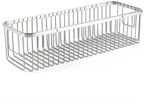 Pebble Grey™ Elemental Shower Basket for Bathroom Storage, Shower Caddy Organiser, Wall Mounted with Screws, Anti-Rust, Concealed Fixings, Bathoom Essentials (Chrome, Large)