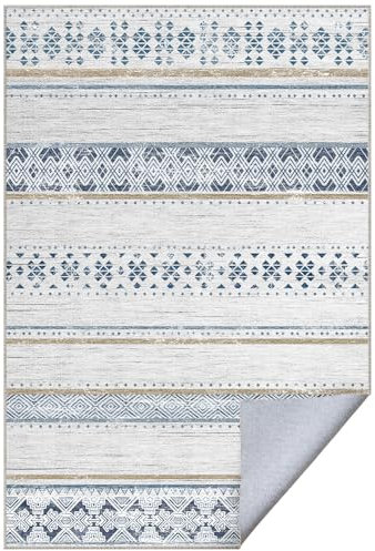 DEFYNEE Teppich Wohnzimmer 120x180 cm, Kurzflor, rutschfest und Weich, Für Wohn-, Schlaf- & Kinderzimmer, Blaubraun