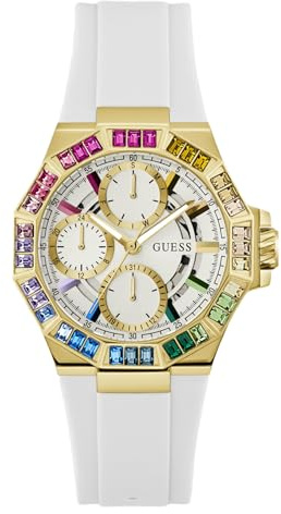 Guess Selene Multifunktions-Analoguhr für Damen, 39 mm Gehäusebreite, Weiß, Weiß, Klassisch