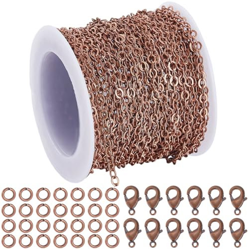 SOFPLATE 32.8 Fuß/10 m Kabelkette Schmuckherstellung Kettenglied Schmuckherstellungsset Messing 3.2 x 2.5mm Rote Kupferrolle Rolo Ketten Verbindungsglieder Für Die Schmuckherstellung Halsketten Armbä
