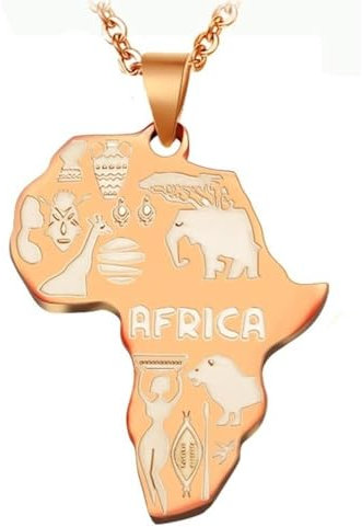 Sopodbacker Pendants Necklace Pendant Chain Men Women Jewelleryafrican Map Necklace Hip Hop Animal Elephant Pendant Necklace Rose Gold + Chain 60Cm