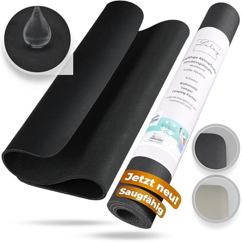 LULEY® Die saugfähige Abtropfmatte 30x40 cm Schwarz Geeignet als Abtropfmatte Geschirr Spülmatte Trockenmatte Abtropfunterlage Spülbeckenmatte, rutschfest und schnelltrocknend, Kunstleder