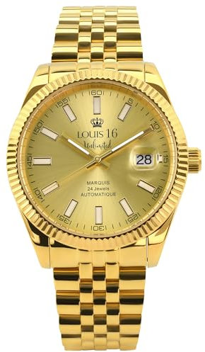 LOUIS XVI Marquis Automatik 3000 - Ø 41.5 mm - Herren Uhr - Wasserdicht - Armband Gold - Zifferblatt Gold - Automatikuhr