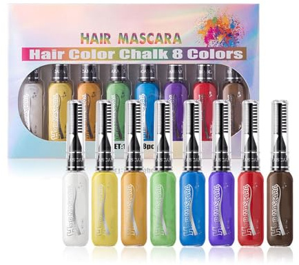 Haarkreide, Haarfärbemittel, waschbare Haarkreide, Haarsträhnen-Set, 8 Farben, Mascara-Farbstoff, waschbar, temporäre Haarfarbe, Haar-Highlighting-Zubehör, einfach zu verwenden, bringt Spaß zu
