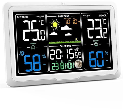 NGBFF Weather Stations, Weather Station Wireless Indoor Outdoor Thermometer, 7.5inch Display Atomic Clock with Weather Forecast and Barometer,for Home Garden(Bianco)
