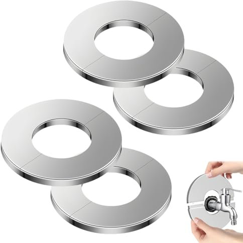 JEYORZY 4 Pièces Cache Tuyau Radiateur Acier Inoxydable, 34mm, Acier Inoxydable Rosace Plomberie Plate Basse for Cuisine Salle de Bain