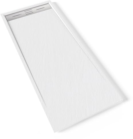 HIEMAL INOX Receveur de douche 70 x 170 cm résine Blanc aspect ardoise + bonde inox incluse - Salle de bain