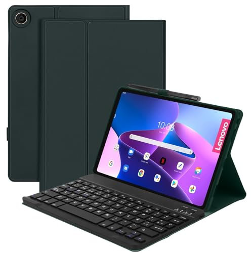 IVEOPPE Teclado Lenovo M10 Plus (3rd Gen) 10.61 Pulgadas, Funda Teclado Español Ñ Inalámbrico Magnético Desmontable para Lenovo Tab M10 Plus 3Gen(TB-125FU/ TB-128FU/ TB-128XU), Verde Oscuro