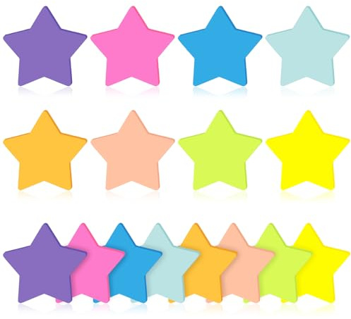 BAYTORY Selbstklebende Haftnotizen, bunt, 8 Farben, 480 Blatt Haftnotizen in Sternform, 70 x 70 mm, große Haftnotizen für Aufgabenlisten, Erinnerungen und Markierungen
