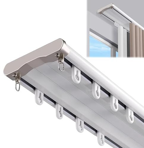 LXJBBD Doppelte Vorhangschiene für Deckenmontage, robuste Metall-Vorhangschiene mit Beschlägen für Erkerfenster und Balkone, ideal für Raumtrennung und Privatsphäre, leiser Betrieb