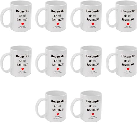 Adri. 10 Tazas personalizadas para bautizo. Añade el nombre y la fecha. Regalo Original. Capacidad 350 ml (10 unidades, Diseño recuerdo de mi bautizo)