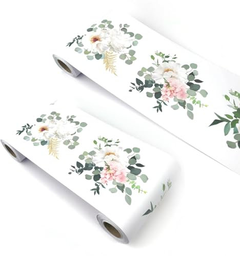 VisitRyl self Adhesive Wallpaper Border Wall Tiles Decorative, Peel and Stick Wall Border Bathroom Stickers Pink White Roses YX207 12cm X 500cm