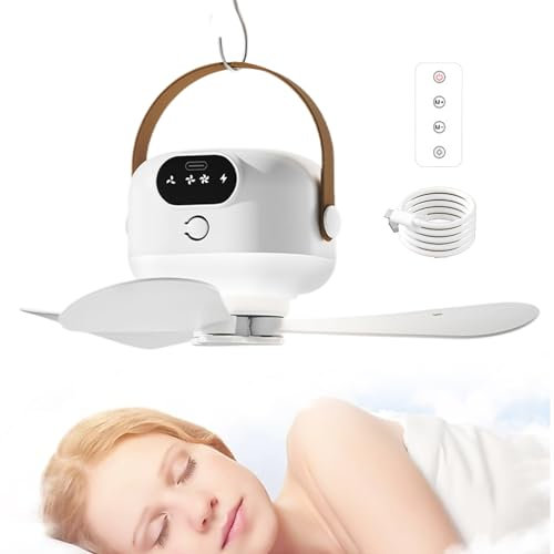 Genérico Ventilador De Techo Para Camping - Dispositivo De Enfriamiento USB Recargable,Luz Nocturna Con Mando A Distancia Y 3 Velocidades Ajustables Para Exteriores Dormitorio Jardín Playa Patio