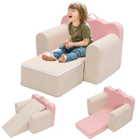 Ark miido Kindersofa Aufklappen 3 in 1 Schlafsofa, Kindersessel ab 1 Jahr, Kindercouch mit Griff, Kinder Sofa Zu Rutschen für Kindertags und Geburtstagsgeschenk für Mädchen und Jungen