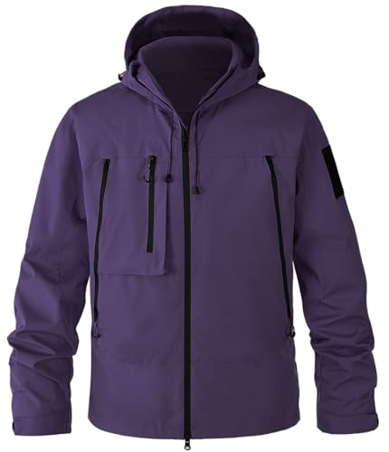 WINKEEY Veste Homme Imperméable avec Capuche Coupe-Vent Léger Manteau Pluie pour Randonné Camping Pêche, Violet M