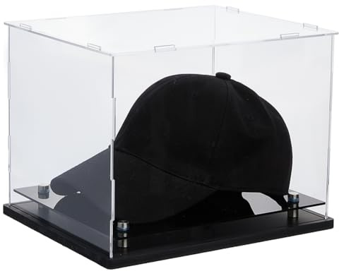 SUPERFINDINGS Acryl Hut Display Boxen Baseballcaps Staubdichte Aufbewahrungsboxen Rechteckige Klare Boxen Für Hüte Vitrinenständer Mit Schwarzer Basis Inklusive Reinigungstuch 27.8x22.6x20.8cm