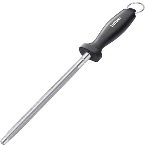 Luffexx Professional 12-Inch Knife Sharpening Rod, High-Carbon honing rod to Sharpen the Knife Quickly, Perfect Knife Sharpener for Chefs and Home Cooks, Easy to Use & Sturdy