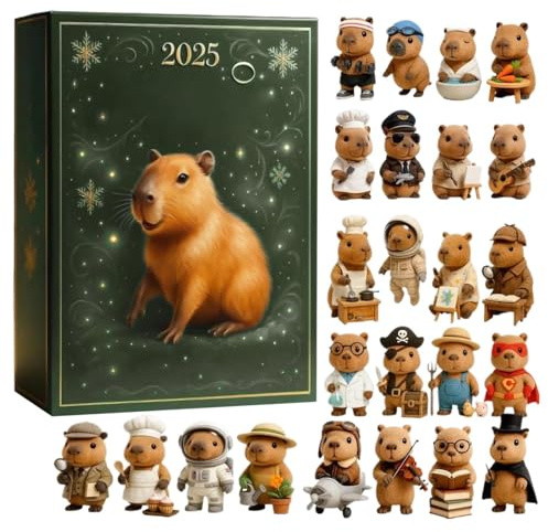 Capybara Adventskalender 2025, 24 Tage Capybara Ornamente Countdown Kalender Mit Niedliches 2D Acryl Deko Weihnachts Countdown Kalender Für Weihnachtsbaum Wand Fenster Tür